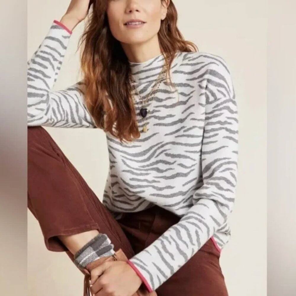 Anthropologie Lizzie Mock Neck Zebra Sweater